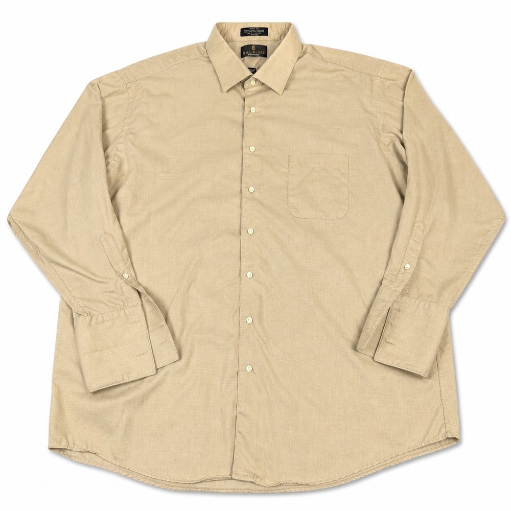 Bill Blass Black Label Dress Shirt Mens 19 34-35 Big Khaki Wrinkle Free